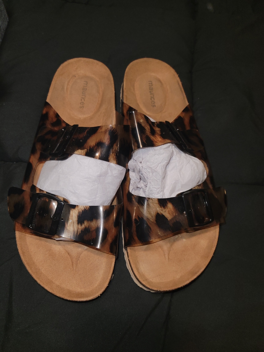 Maurices Leopard-Pattern Clear Strap Slide Sandals - Tan/Brown